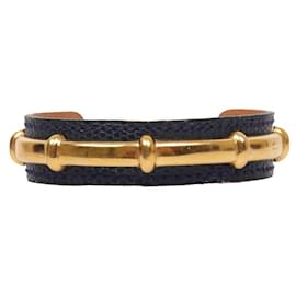 HERMÈS - Bracelete Agatha Hermès em couro texturizado azul marinho (T1)