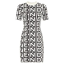 FENDI - Kurzärmliges Kleid Fendi x Marc Jacobs aus schwarzem und weißem Polyamid (T42)