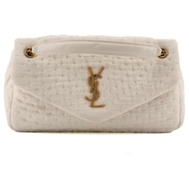 SAINT LAURENT - Saint Laurent Calypso Schultertasche aus cremefarbener Leinwand