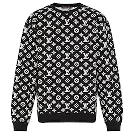 LOUIS VUITTON - Louis Vuitton schwarzer und weißer Baumwollpullover mit Monogramm (M)