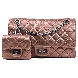 CHANEL - Borsa a spalla piccola Cargo 2.55 in pelle bronzo rugosa
