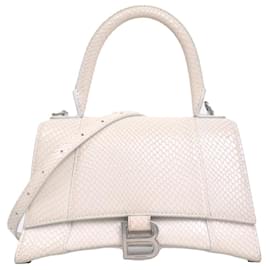 BALENCIAGA - Borsa a Spalla Hourglass Small in Pelle Bianco con Stampa a Serpente - Balenciaga