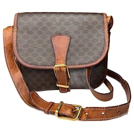 Bolso cruzado de cuero monograma vintage Celine marrón - Céline