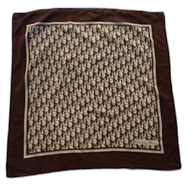 Sciarpa quadrata Dior in chiffon di seta monogramma marrone beige