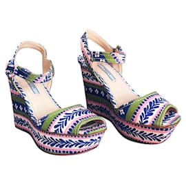 Sandali con zeppa vintage Prada – Stampa floreale – Inizio anni 2000 – EU 37 / US 6.5
