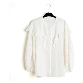 Chloé Pre Otoño 2022 Top FR42 Blusa de Lino Leche UK14 US12 Nueva con etiquetas Chloe