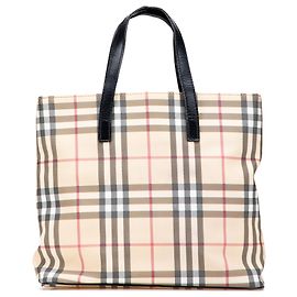 Borsa Tote Burberry in tela rivestita beige House Check