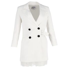 Self portrait Doppelreihiger Crepe Blazer Kleid in Weißem Polyester von Self-Portrait