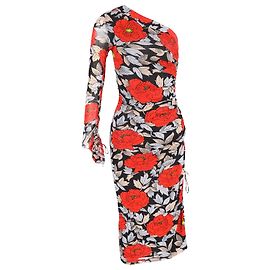 Abito midi arricciato con stampa floreale in nylon multicolore di Diane Von Furstenberg