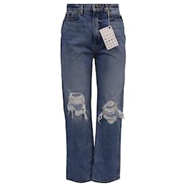 Jeans rectos de tiro alto rasgados Khaite en denim azul