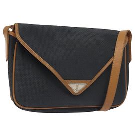 Saint Laurent Borsa a Spalla in Tela PVC Blu Navy Auth 129550