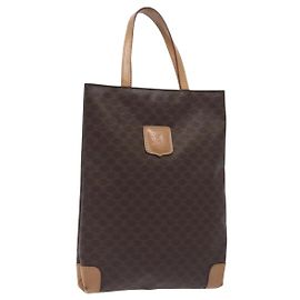 Céline Borsa a mano in tela Macadam CELINE in pelle PVC marrone oro Auth 128439