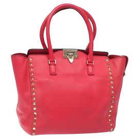 VALENTINO Borsa Rockstuds in pelle rosa e oro Auth bs27703