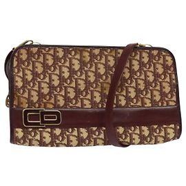 Borsa a Spalla in Tela Trotter Christian Dior Rossa Oro Auth 128717