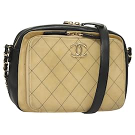 CHANEL Borsa a Spalla Matelassé in Camoscio Avorio Oro CC Auth 128451