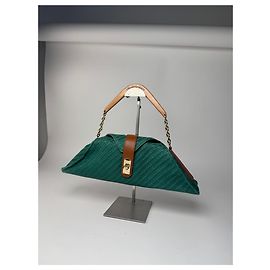 Emporio Armani Borsa vintage in pelle, lana e legno di Giorgio Armani verde, marrone e dorato