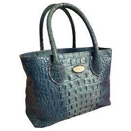 FURLA Borsa a Spalla in Pelle Blu Vintage | Borsa in Pelle con Stampa Coccodrillo | Made in Italy