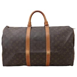 Borsa da viaggio Louis Vuitton Keepall Monogram Pelle Marrone
