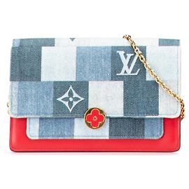 Portafoglio a Catena Fiore in Patchwork di Denim Monogram Blu Louis Vuitton