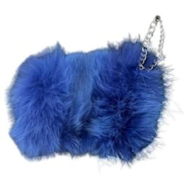 Clutch in pelliccia di VOLPE blu fiordaliso e pelle nuova - Autre Marque