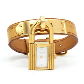 Hermès Kelly watch gold plated with ostrich leather strap