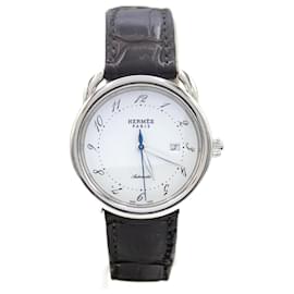 Hermès Arceau Automatik Uhr Stahl und Krokodilleder