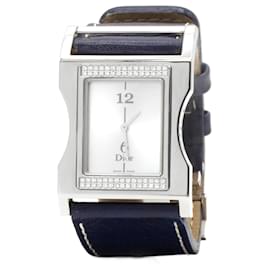 Dior Chris 47 Uhr aus Stahl mit Diamanten und blauem Lederarmband