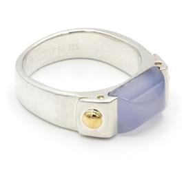 Bague Hermès en argent et calcédoine bleue