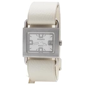 Montre Hermès Barenia BA1.210 Acier Argent Cuir Blanc