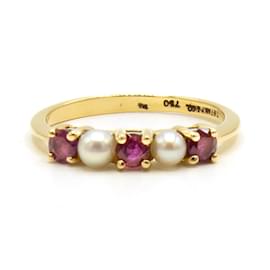 Anello Tiffany & Co Oro Giallo 18k Perle e Rubini Taglia 50
