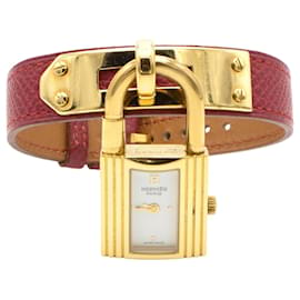 Hermès Kelly watch gold plated steel with red leather bracelet