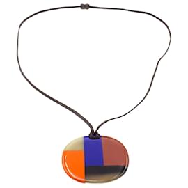 Collier Hermès pendentif corne de buffle multicolore