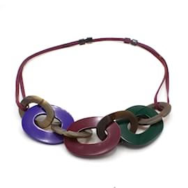 Collier Hermès Karamba anneaux corne de buffle bleu bordeaux vert