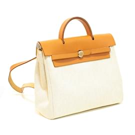 Sac à main Hermès Herbag en toile beige et cuir naturel