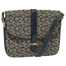 Céline Borsa a Spalla Celine C Sulky in Tela Blu Navy e Oro Auth 128714