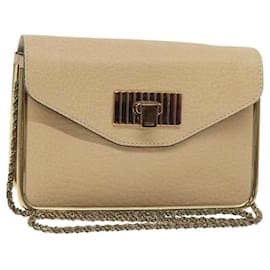 Chloé Borsa a Spalla in Pelle Chloe Chain Sally Beige Oro Auth 130115