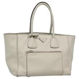 Prada Tote Bag aus Leder Weiß Silber Auth ep9305