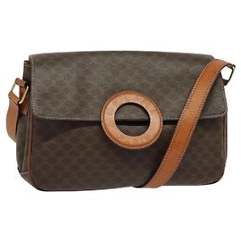 Céline CELINE Macadam Canvas Schultertasche aus PVC-Leder Braun Gold Auth BA3852