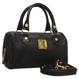MCM Vicetos Logogram Borsa a Mano PVC 2in1 Nero Oro Auth 129547