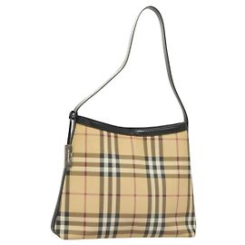 Burberry Borsa a spalla Nova Check in PVC Beige Argento Auth BA3813