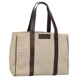 Bulgari BVLGARI Logo Mania Tote Bag aus Canvas Beige Auth BA3987