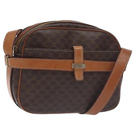 Céline Bolsa de Ombro em Lona Macadam CELINE em Couro PVC Marrom Dourado Auth 128661