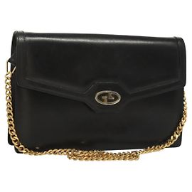 Borsa a spalla in pelle Gucci catena nera oro Auth ep9431