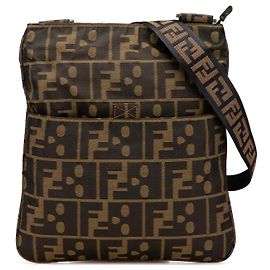 Borsa a tracolla in tela Zucca marrone con skull Fendi