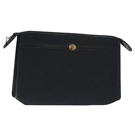 Borsa Clutch in Tela Trotter Christian Dior Nera Oro Auth 129106