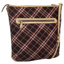 Borsa a spalla Burberry Nova Check Blue Label in tela rossa e argento Auth bs27656