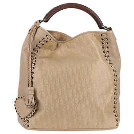 Borsa a mano in tela Trotter Christian Dior beige Auth 128850V