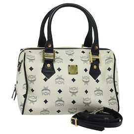 Borsa MCM Logogram Vicetos in pelle PVC 2 in 1 bianca e oro Auth BA3660
