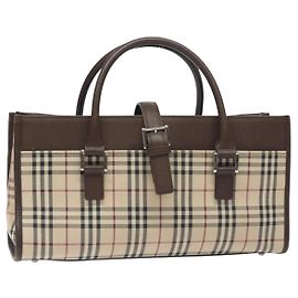 Bolsa de mão em lona bege com estampa Nova Check Burberry prata autêntica BA3809