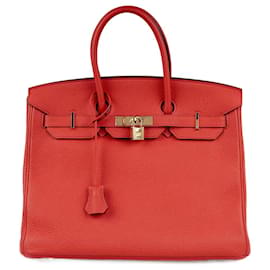 Borsa a mano Hermès Birkin 35 in pelle corallo